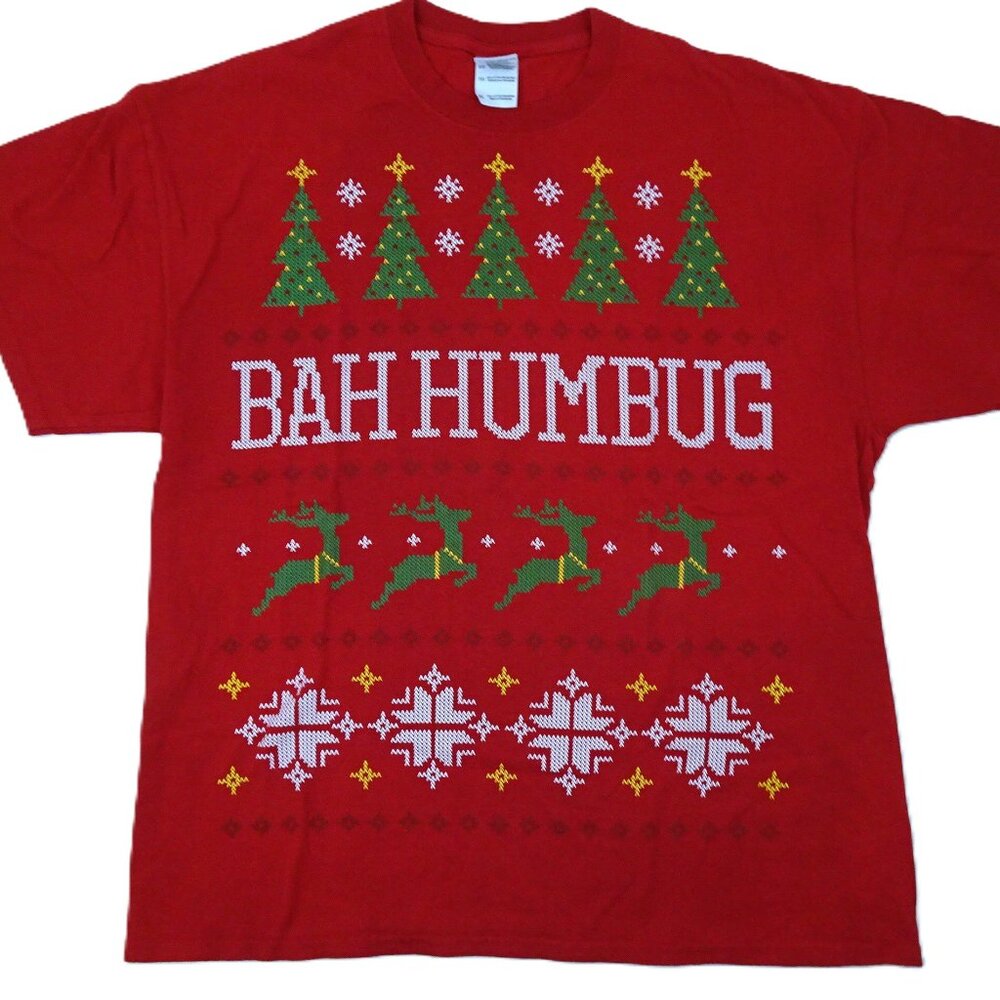 Bah Humug t-shirt XL Short Sleeve Ugly Christmas Sweater Men's Short Sleeve Snow